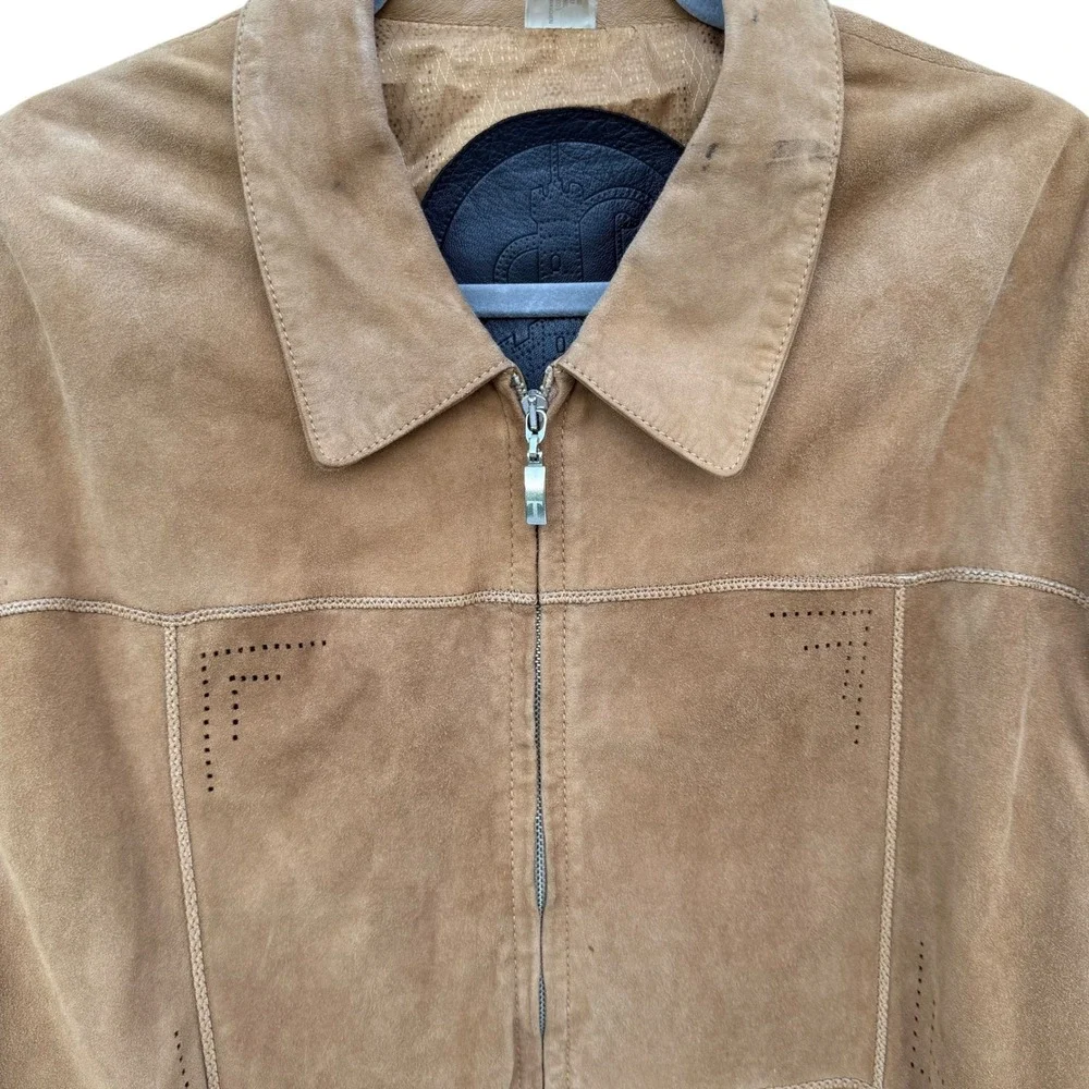 TORRAS Suede Bomber Jacket Mens Tan‎ Leather Zip Front Casual Outerwear XL